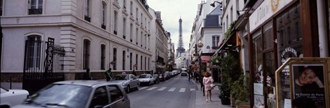 Framed Buildings along a street with the Eiffel Tower in the background, Paris, France Print