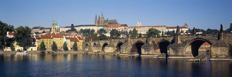 Framed Arch bridge across a river, Charles Bridge, Vltava River, Prague, Czech Republic Print
