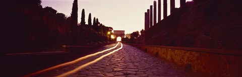 Framed Ruins along a road at dawn, Roman Forum, Rome, Lazio, Italy Print