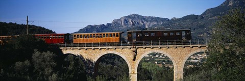 Framed Train crossing a bridge, Sierra De Tramuntana, Majorca, Spain Print