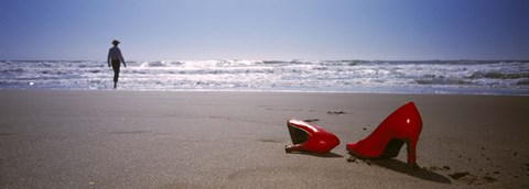 Framed Woman And High Heels On Beach, California, USA Print