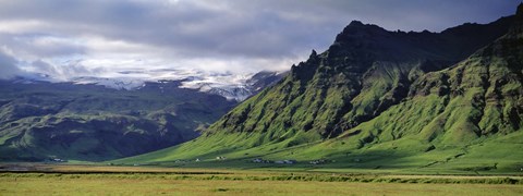 Framed View Of Farm And Cliff In The South Coast, Sheer Basalt Cliffs, South Coast, Iceland Print