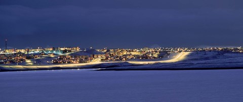 Framed City lit up at night, Grafarvogur, Reykjavik, Iceland Print