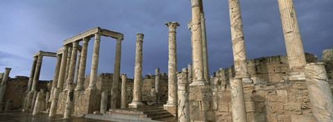 Framed Columns of buildings in an old ruined Roman city, Leptis Magna, Libya Print