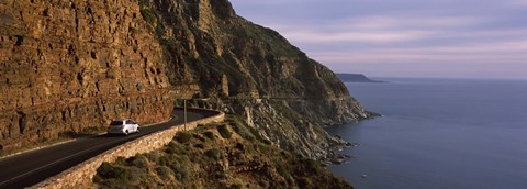 Framed Car on the mountainside road, Mt Chapman&#39;s Peak, Cape Town, Western Cape Province, South Africa Print