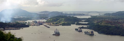 Framed Container ships in a canal, Miraflores, Panama Canal, Panama Print