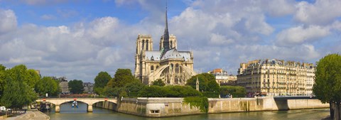 Framed Cathedral at the riverside, Notre Dame Cathedral, Seine River, Paris, Ile-de-France, France Print