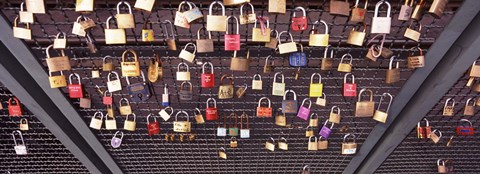 Framed Locks of Love on a fence, Hohenzollern Bridge, Cologne, North Rhine Westphalia, Germany Print