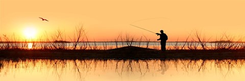 Framed Silhouette of a man fishing Print