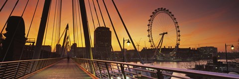 Framed Bridge with ferris wheel, Golden Jubilee Bridge, Thames River, Millennium Wheel, City Of Westminster, London, England Print