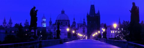 Framed Charles Bridge, Prague, Czech Republic, Bright Blue Print