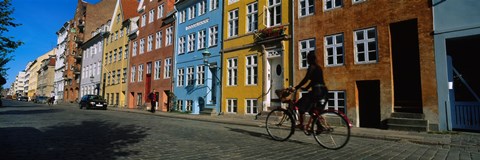 Framed Woman Riding A Bicycle, Copenhagen, Denmark Print