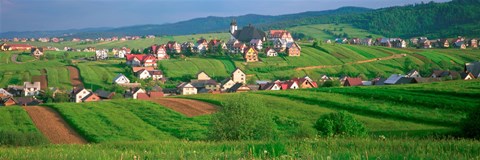 Framed High angle view of houses in a field, Tatra Mountains, Slovakia Print