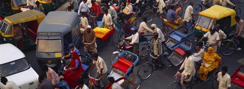 Framed High angle view of traffic on the street, Old Delhi, Delhi, India Print