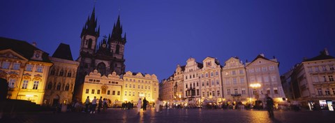 Framed Buildings lit up at dusk, Prague Old Town Square, Old Town, Prague, Czech Republic Print