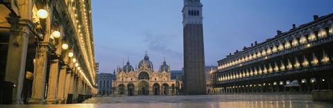 Framed Cathedral lit up at dusk, St. Mark&#39;s Cathedral, St. Mark&#39;s Square, Venice, Veneto, Italy Print