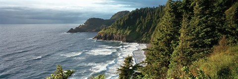 Framed High angle view of a coastline, Heceta Head Lighthouse, Oregon, USA Print
