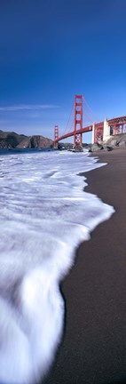 Framed Water surf under a suspension bridge, Golden Gate Bridge, San Francisco Bay, San Francisco, California, USA Print