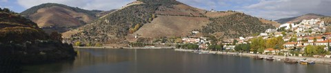 Framed Village at the waterfront, Pinhao, Duoro River, Cima Corgo, Douro Valley, Portugal Print