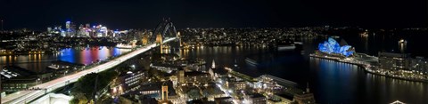 Framed Buildings lit up at night, Sydney, New South Wales, Australia Print