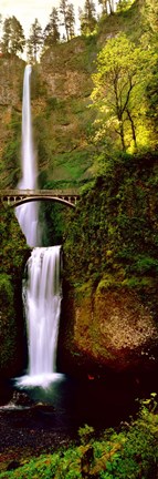 Framed Footbridge in front of a waterfall, Multnomah Falls, Columbia River Gorge, Multnomah County, Oregon Print