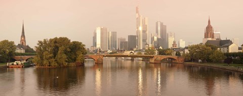 Framed City at the waterfront, Main River, Frankfurt, Hesse, Germany Print