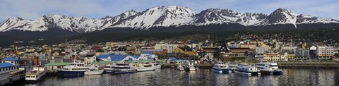 Framed Boats at a harbor, Ushuaia, Tierra Del Fuego, Patagonia, Argentina Print