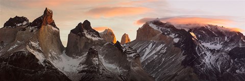 Framed Snowcapped mountain range, Paine Massif, Torres del Paine National Park, Magallanes Region, Patagonia, Chile Print