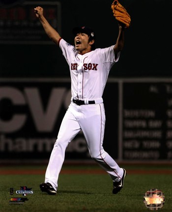 Framed Koji Uehara celebrates winning Game 6 of the 2013 World Series Print