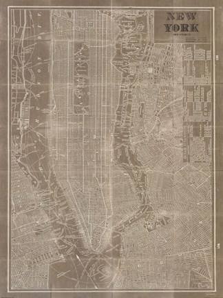 Framed Blueprint Map New York Taupe Print