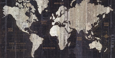 Framed Old World Map Blue Print