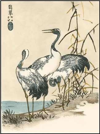 Framed Oriental Crane II Print