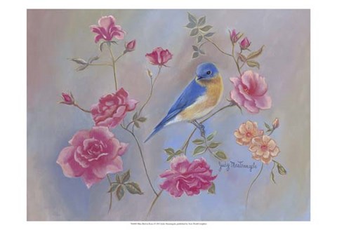 Framed Blue Bird in Roses Print
