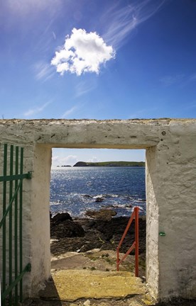 Framed Doorway near Ballynacourty Lighthouse, With View To Helvick Head, County Waterford, Ireland Print