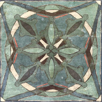Framed Tuscan Tile Blue Green II Print