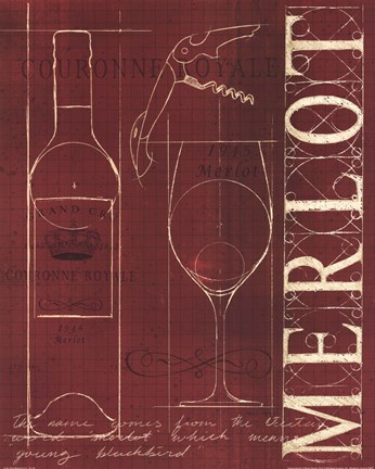 Framed Wine Blueprint II v Print