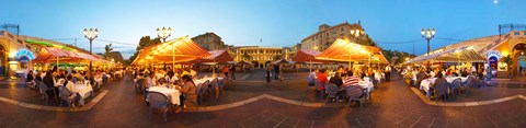 Framed People having outdoor dining at evening, Nice, Provence-Alpes-Cote d&#39;Azur, France Print