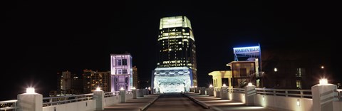 Framed Skyline at night  from Shelby Street Bridge, Nashville, Tennessee Print