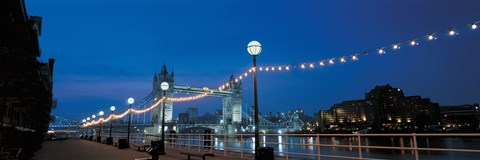 Framed Tower Bridge London England (Nighttime with Lights) Print
