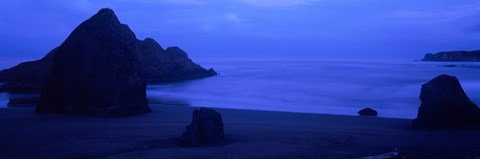 Framed Silhouette of rock formations in the sea at dusk, Myers Creek Beach, Oregon Print