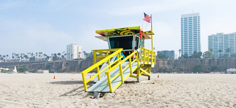 Framed Lifeguard Station on the beach, Santa Monica Beach, Santa Monica, California, USA Print