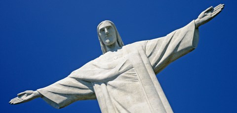 Framed Low angle view of the Christ The Redeemer, Corcovado, Rio De Janeiro, Brazil Print