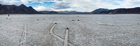 Framed Track created by one of the mysterious moving rocks at the Racetrack, Death Valley, Death Valley National Park, California, USA Print