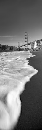 Framed Suspension bridge across a bay in black and white, Golden Gate Bridge, San Francisco Bay, San Francisco, California, USA Print