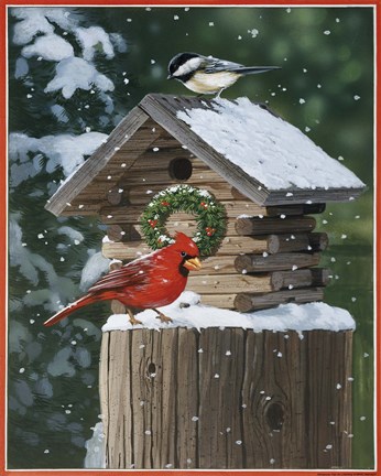 Framed Cardinal / Chickadee In Snow Print