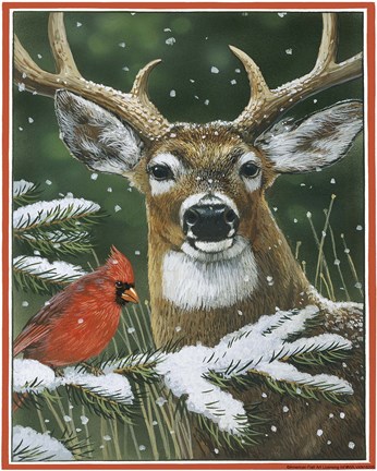 Framed Deer With Cardinal Print