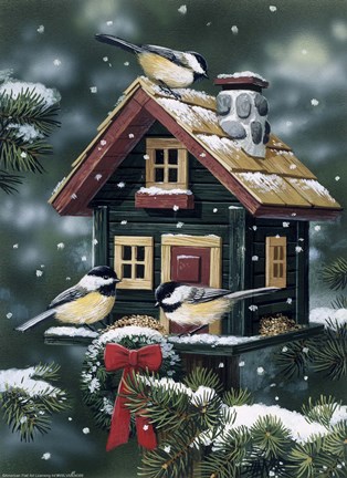 Framed Winter Birdhouse Print