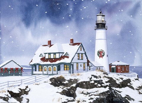 Framed Lighthouse In Winter Print