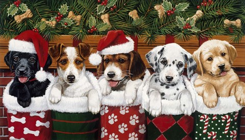 Framed Christmas Puppies Print