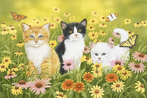 Framed Kittens in the Garden Print